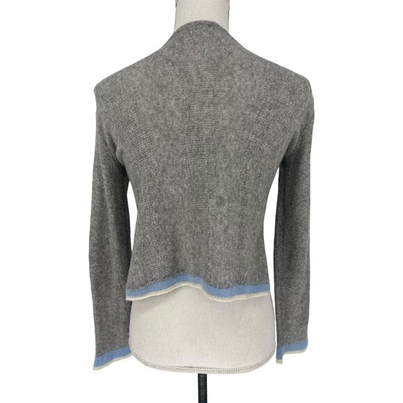 Casmari Gray Open Front Cashmere Blend Sweater with Blue & White Stripe Trim - Picture 8 of 8